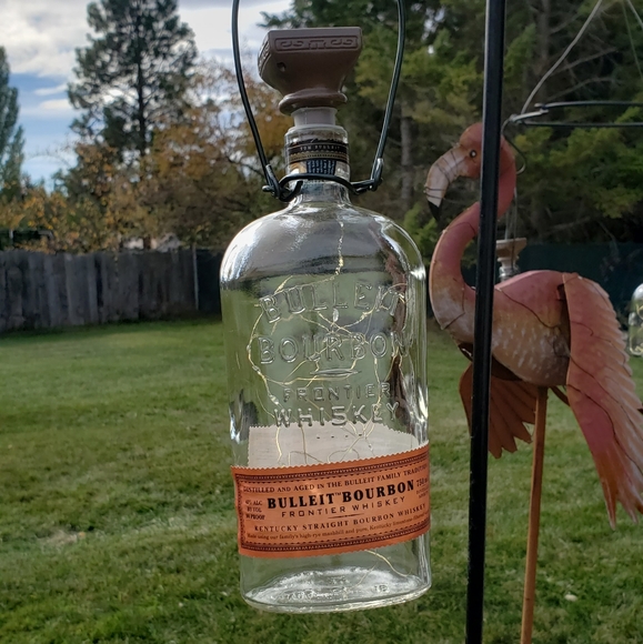 Solar Liquor Bottle Lantern ~ Hanging Bulleit Bourbon bottle with bottle lights - Picture 8 of 12